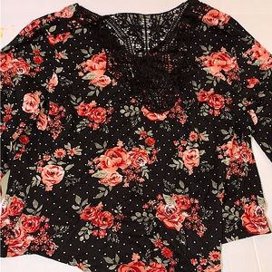 Rose pattern tight fitted long sleeve shirt size 21